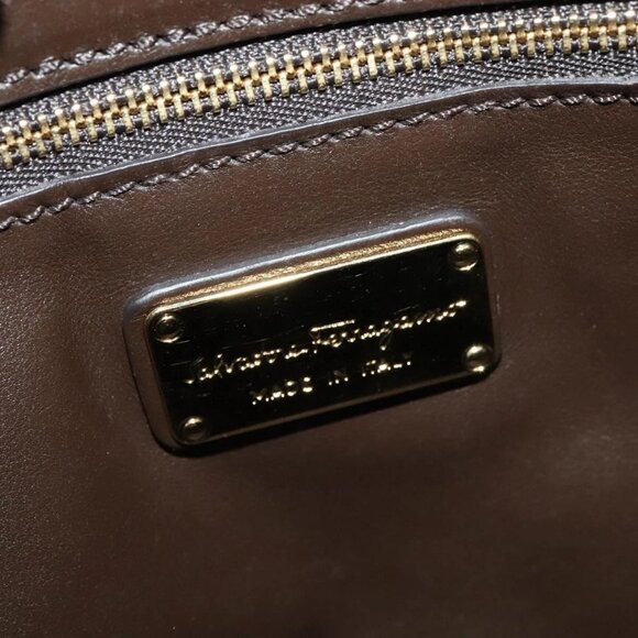 Salvatore Ferragamo Gancini Hand Bag Mouton 2way Brown Gold Auth 121725 - Picture 12 of 16